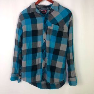 Tony Hawk Plaid Button Up Long Sleeve Flannel Men’s Blue Outdoor Classic Event